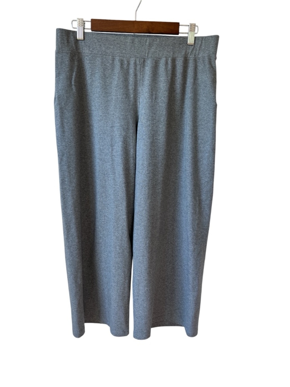 Eileen Fisher Gray Organic Cotton Stretch Wide-Leg Crop Pants Size Medium